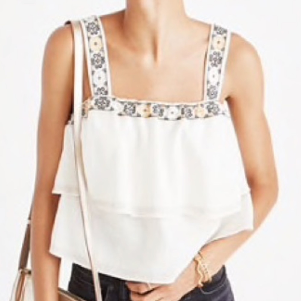 Madewell Embroidered Tiered Top Size Medium